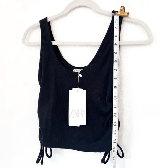 NWT zara black cinched top w/ribbed texture - Picture 2 of 4